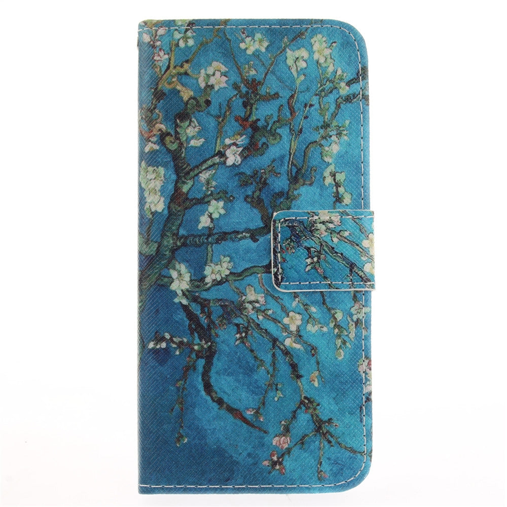 Apricot Blossom Pattern PU TPU Leather Wallet Case Design Stand Card Slots Magnetic Closure Case...