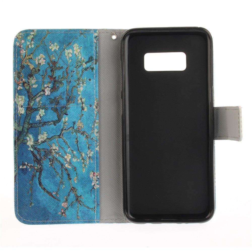 Apricot Blossom Pattern PU TPU Leather Wallet Case Design Stand Card Slots Magnetic Closure Case...