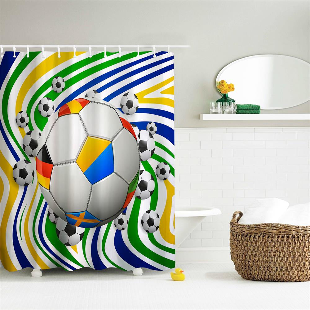 Color Bar Football Polyester Shower Curtain Bathroom Curtain High Definition 3D Printing Water-P...