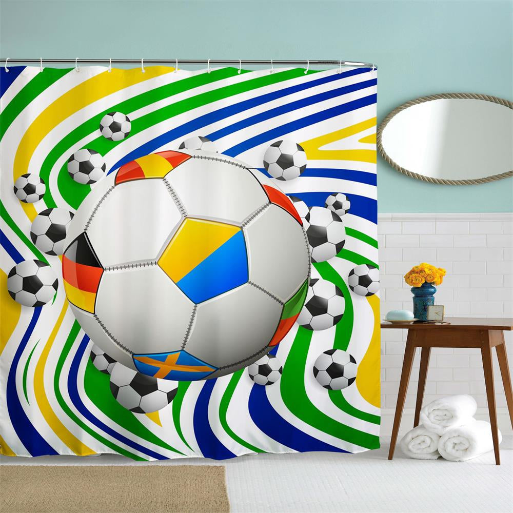 Color Bar Football Polyester Shower Curtain Bathroom Curtain High Definition 3D Printing Water-P...