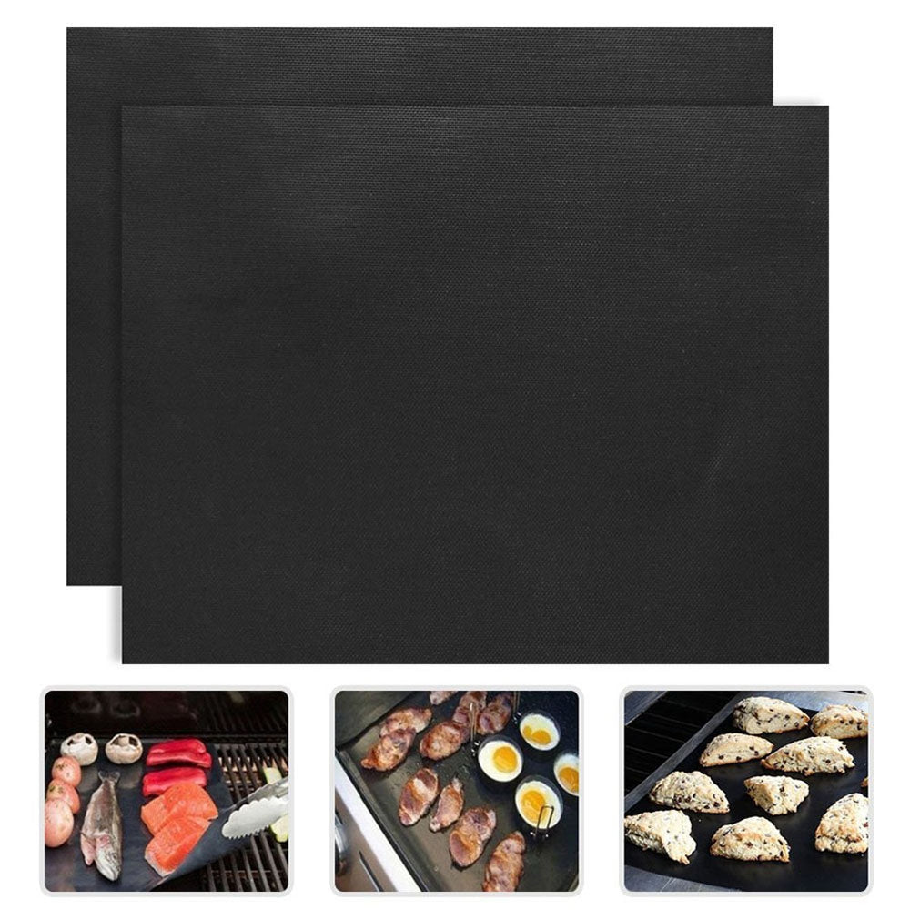 BBQ Grill Mat Pad Baking Sheet Meshes Portable Reusable Non-Stick Outdoor Picnic Cooking Barbecu...
