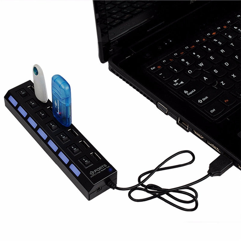 BALDR 7-Port USB 2.0 Multi Charger Hub + High Speed Adapter ON / OFF Switch Laptop / PC USA