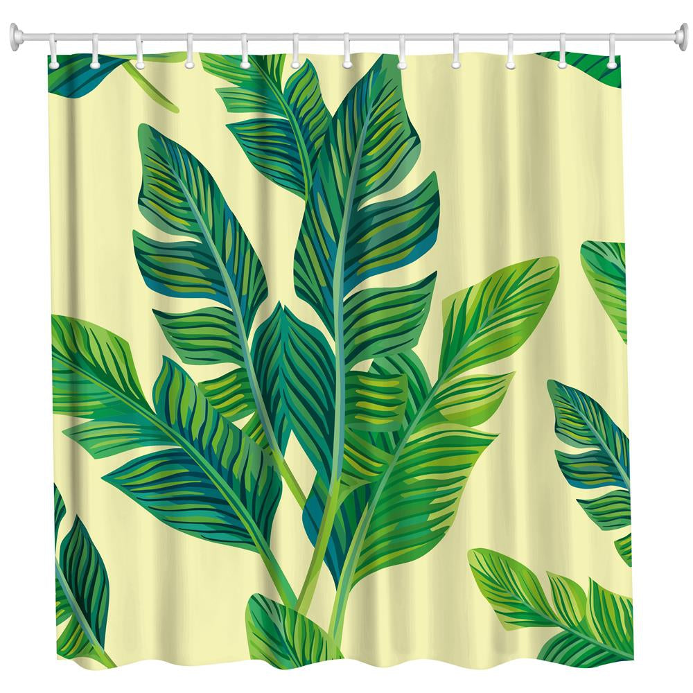 Banana Leaf with Yellow Background Polyester Shower Curtain Bathroom  High Definition 3D Printin...