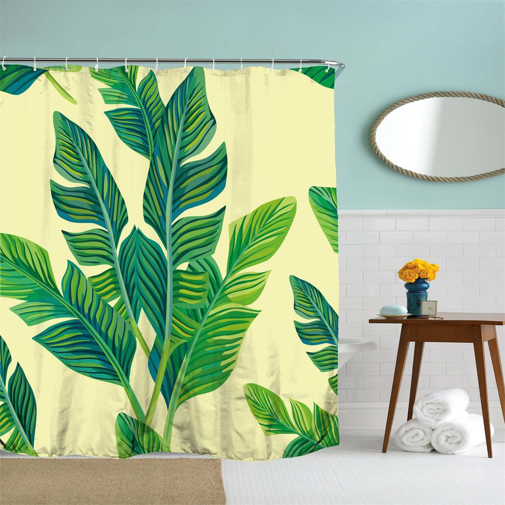 Banana Leaf with Yellow Background Polyester Shower Curtain Bathroom  High Definition 3D Printin...