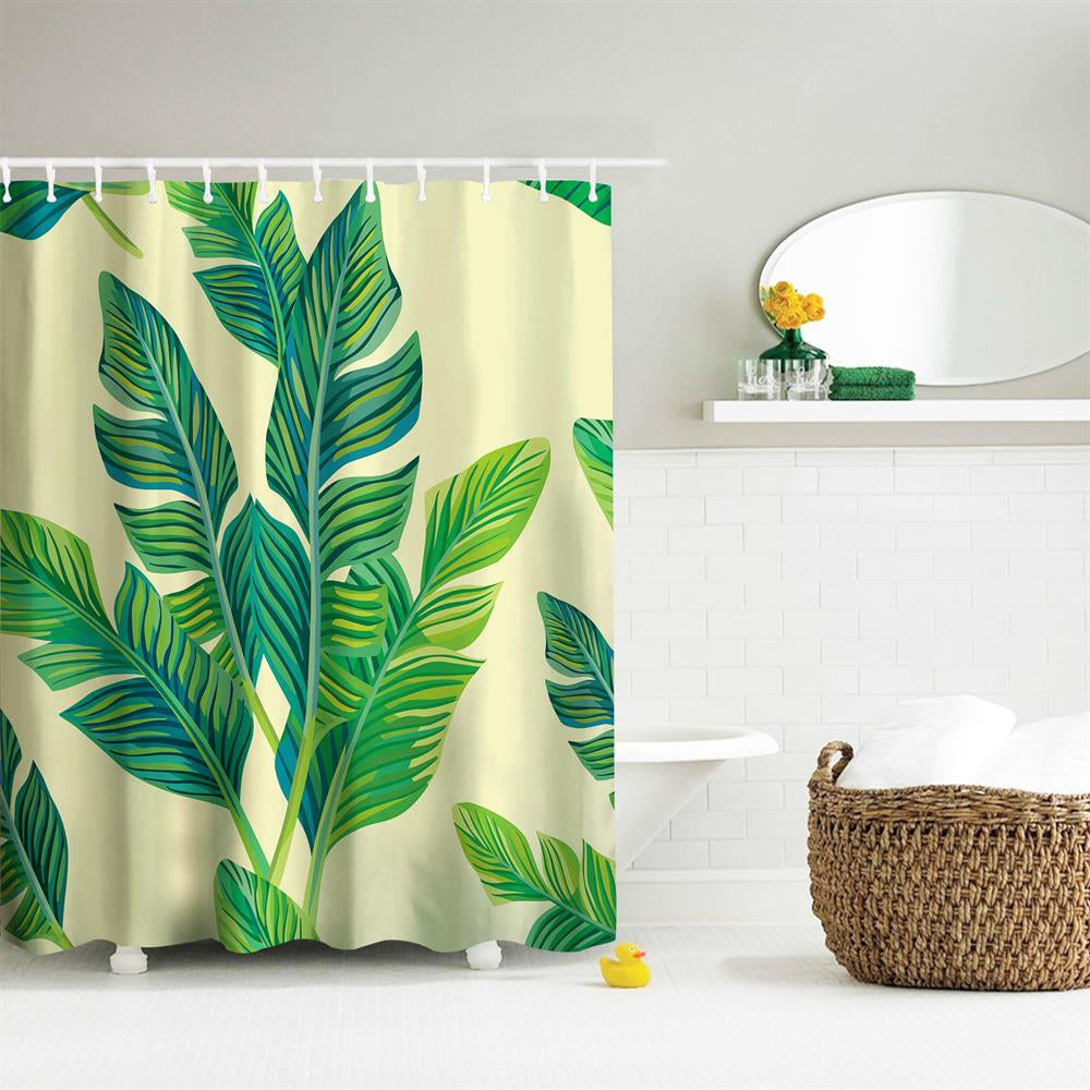 Banana Leaf with Yellow Background Polyester Shower Curtain Bathroom  High Definition 3D Printin...