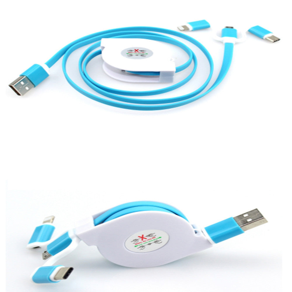 3 in 1 Micro USB Cable Charging Data Sync Retractable Charger Type C Adapter for iPhone / iOS / ...