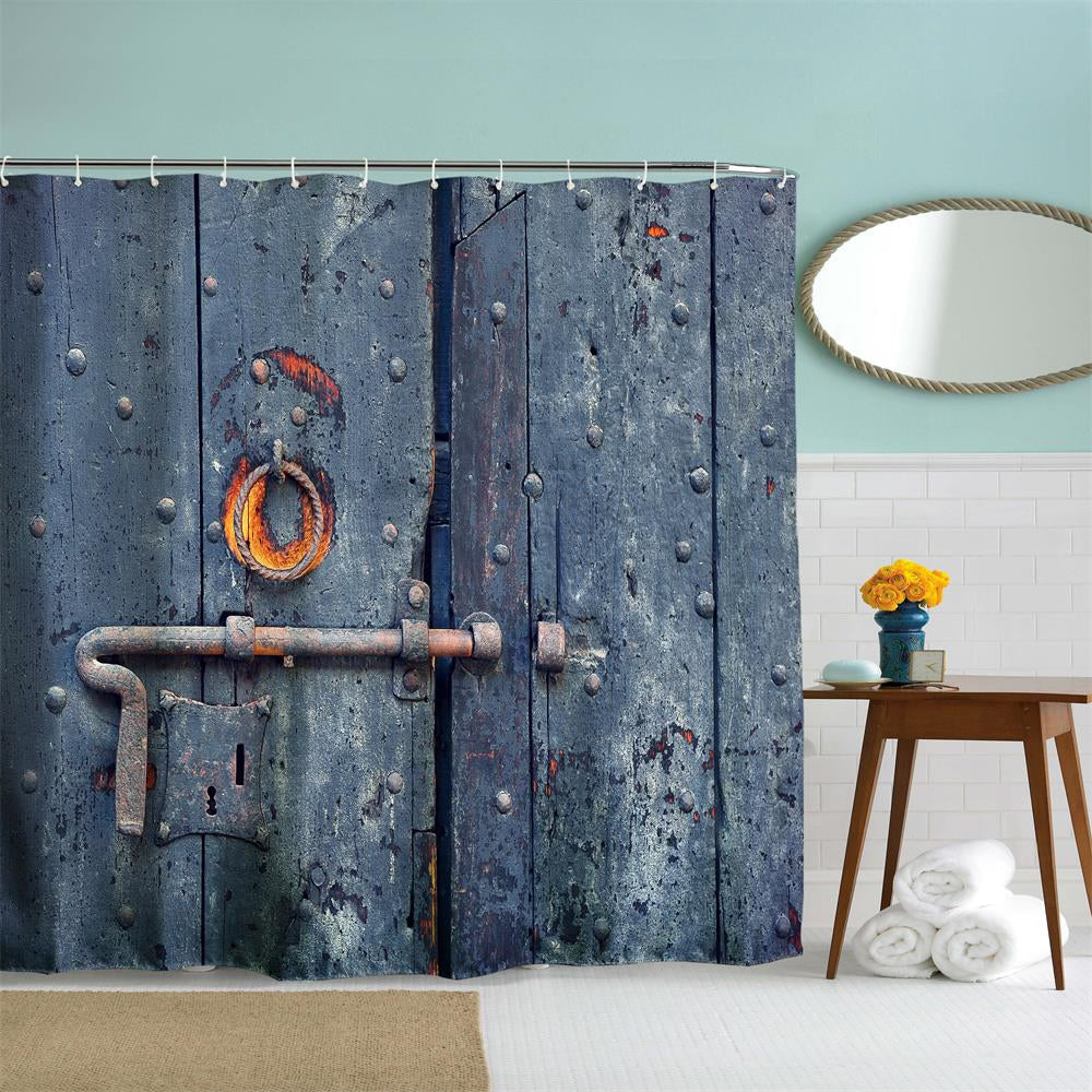 Burning Wooden Door Polyester Shower Curtain Bathroom Curtain High Definition 3D Printing Water-...