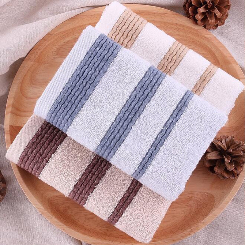 1 Pc Towel Simple Striped Cotton Home Use Towel Gift Towel