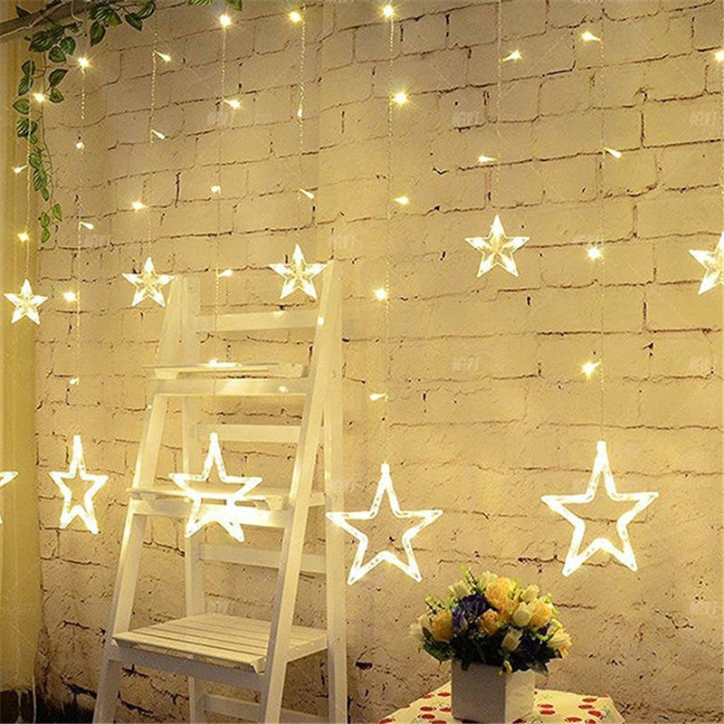 2M Romantic Fairy Star Led Curtain String Light EU 220V Xmas Garland Light for Wedding Party Hol...