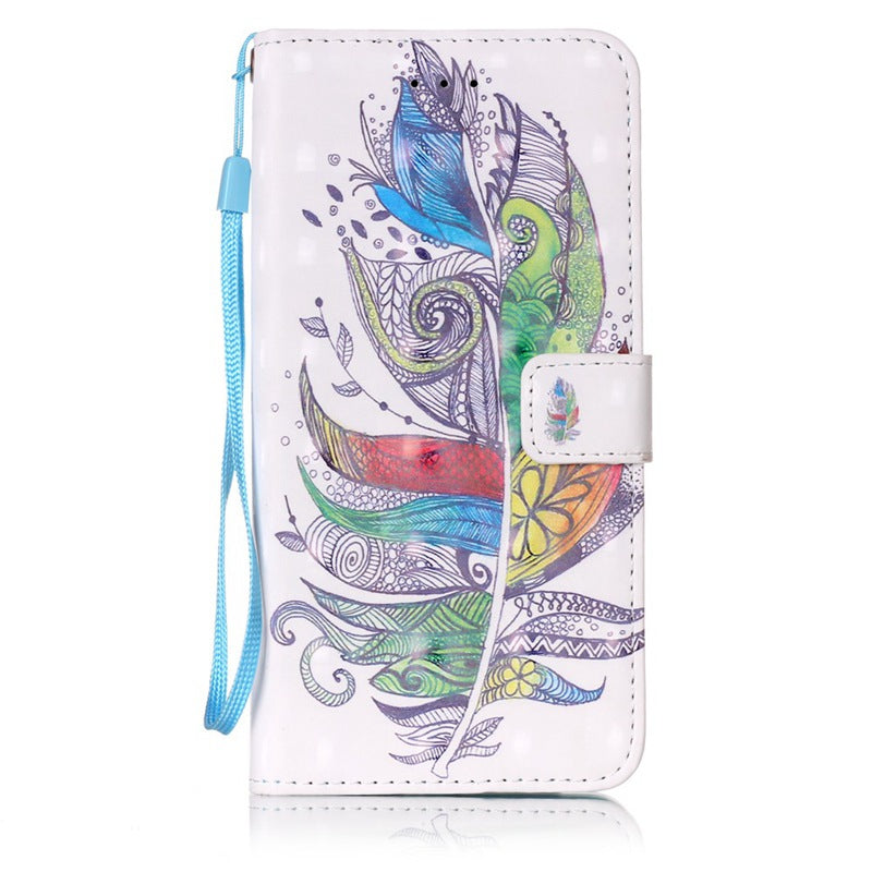Colorful Feathers 3D Painted Pu Phone Case for Iphone 8 Plus / 7 Plus