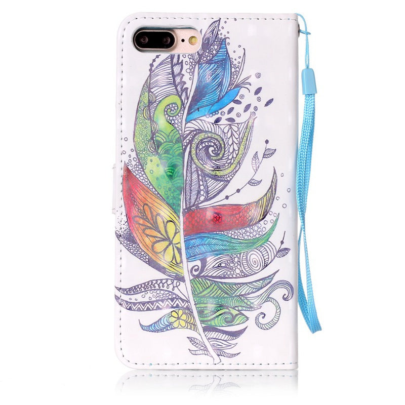 Colorful Feathers 3D Painted Pu Phone Case for Iphone 8 Plus / 7 Plus