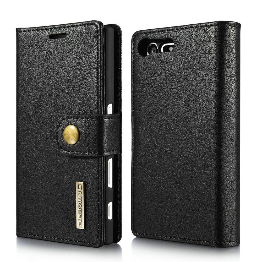 DG.MING Cow Leather Separable Back Case with Magnetic Button Flip Wallet Case for Sony Xperia X ...