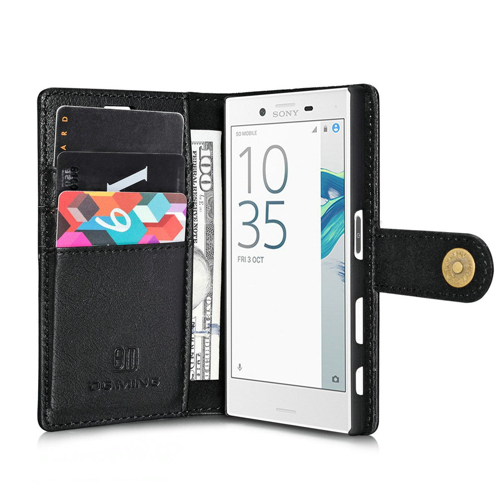 DG.MING Cow Leather Separable Back Case with Magnetic Button Flip Wallet Case for Sony Xperia X ...