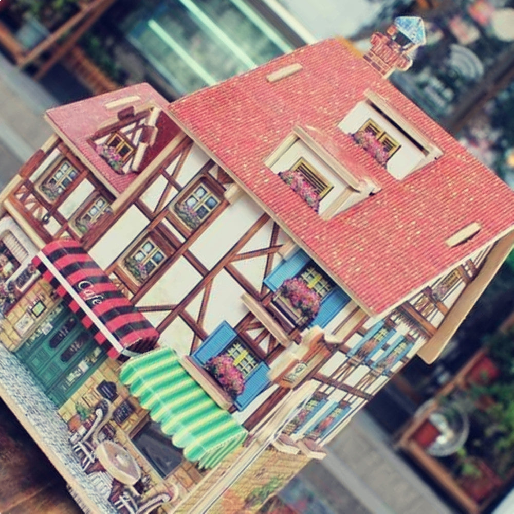 Creative 3D Wood Puzzle DIY Model French Style Coffee House Building Puzzle Toy