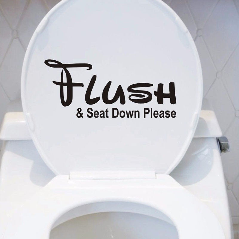 DSU FLUSH & SEAT DOWN PLEASE Toilet Bathroom Funny Text Stickers Decoration