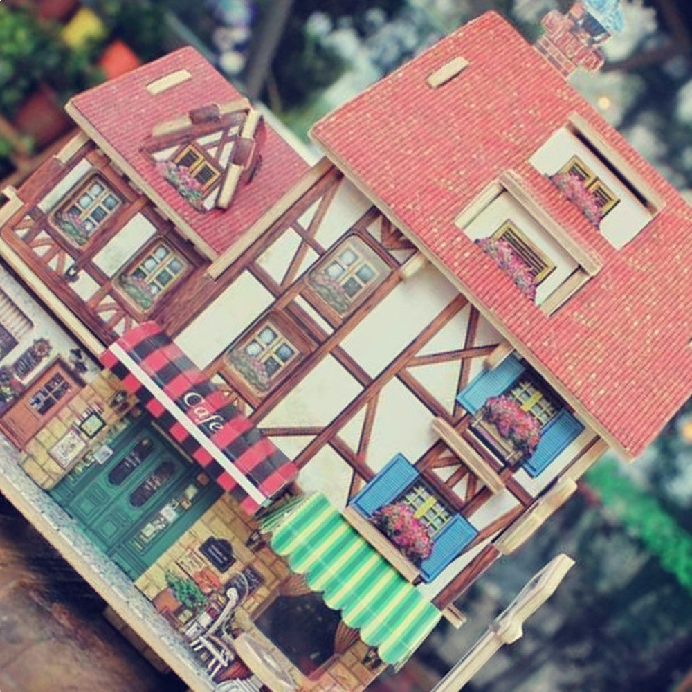 Creative 3D Wood Puzzle DIY Model French Style Coffee House Building Puzzle Toy
