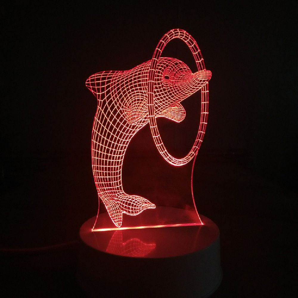 Cartoon Dolphin Through Ring 3D LED Table Light Full Color Led Lamp for Kids Room Decoration