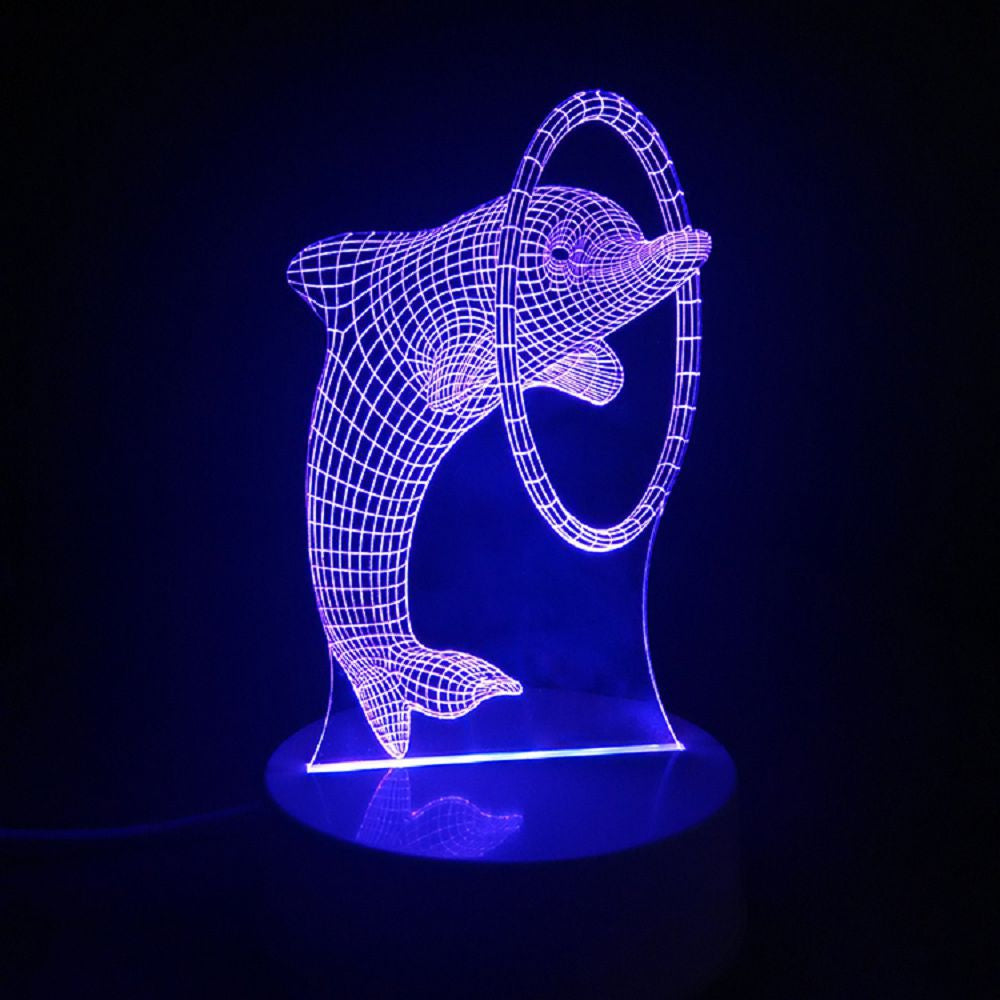 Cartoon Dolphin Through Ring 3D LED Table Light Full Color Led Lamp for Kids Room Decoration