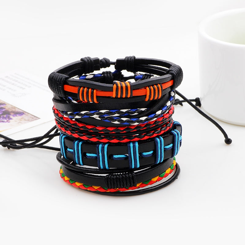 5 PCS Colorful Snake Hand Woven Leather Bracelet