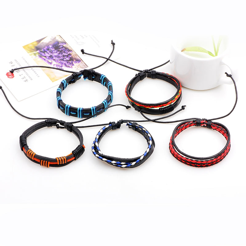 5 PCS Colorful Snake Hand Woven Leather Bracelet