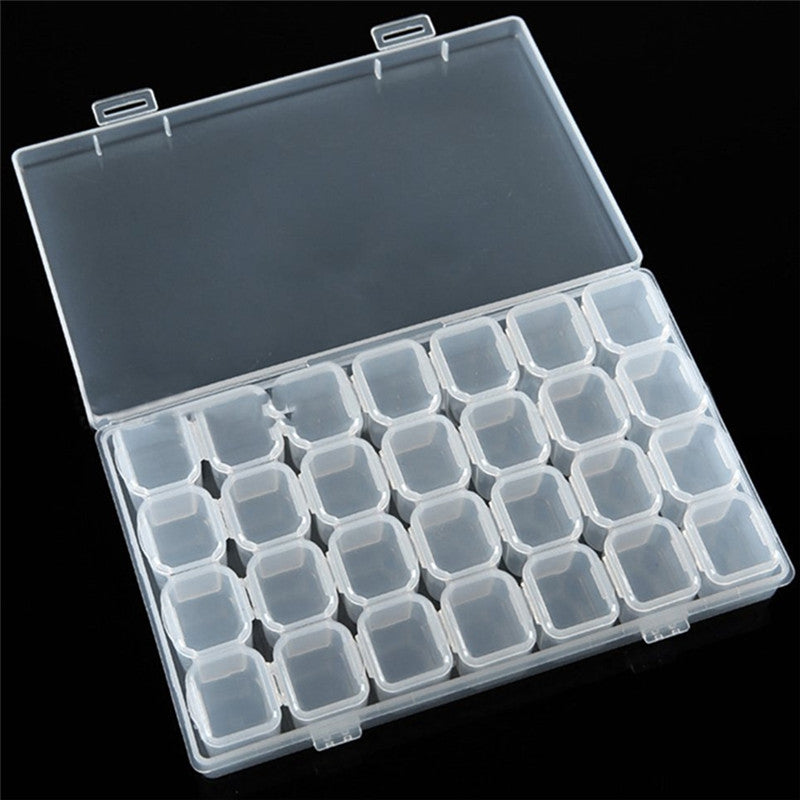 Clear Plastic 28 Slots Nail Art Tools Jewelry Display Storage Box