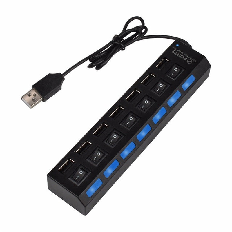 BALDR 7-Port USB 2.0 Multi Charger Hub + High Speed Adapter ON / OFF Switch Laptop / PC USA