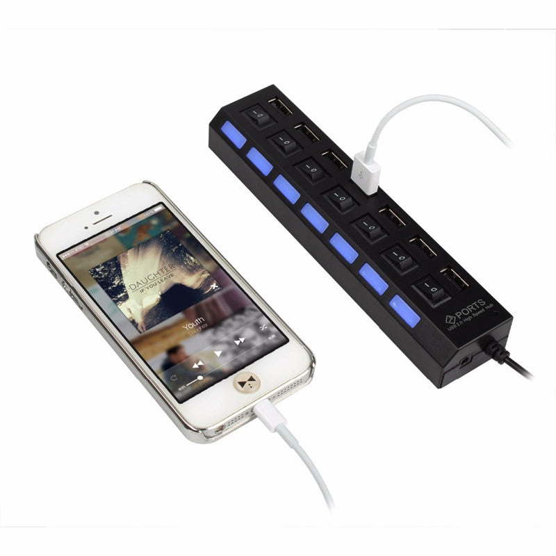 BALDR 7-Port USB 2.0 Multi Charger Hub + High Speed Adapter ON / OFF Switch Laptop / PC USA