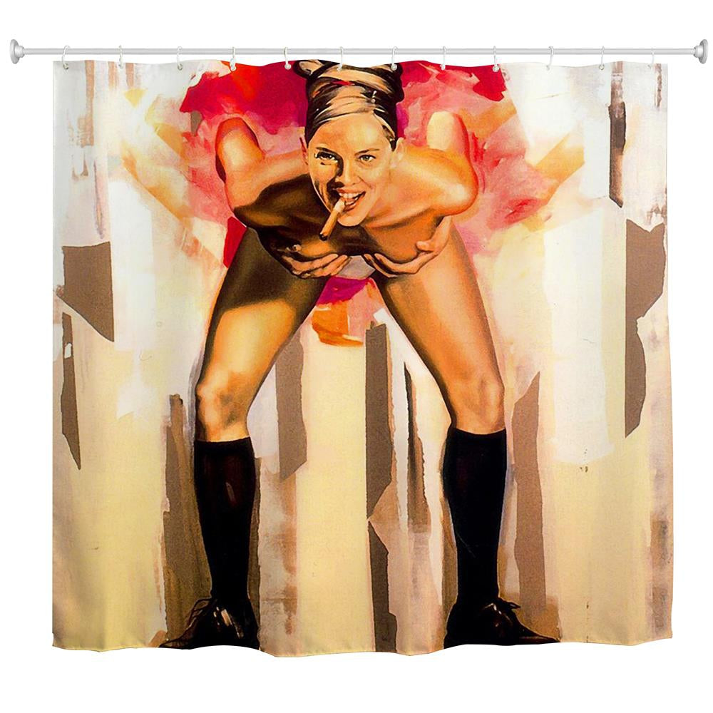 Cigar Girl Polyester Shower Curtain Bathroom Curtain High Definition 3D Printing Water-Proof Ant...