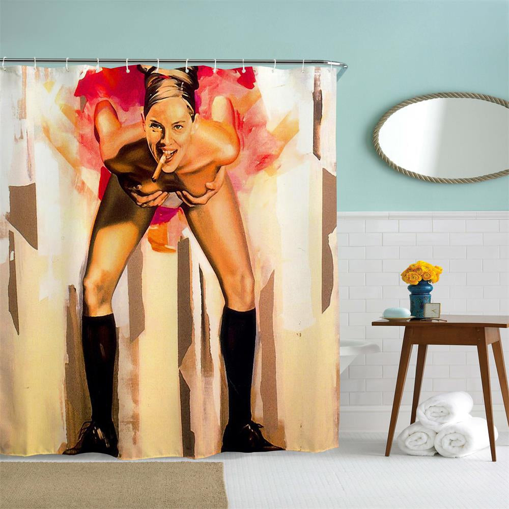 Cigar Girl Polyester Shower Curtain Bathroom Curtain High Definition 3D Printing Water-Proof Ant...