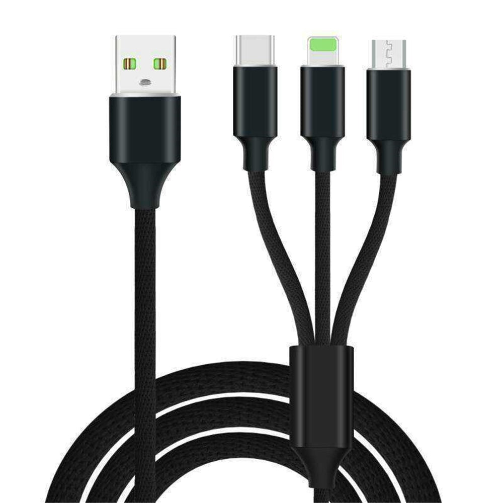 3 in 1  Type-C + 8 Pin + Micro USB Data Charging Cable+3 USB Fast Wall Charger for iPhone / Sams...