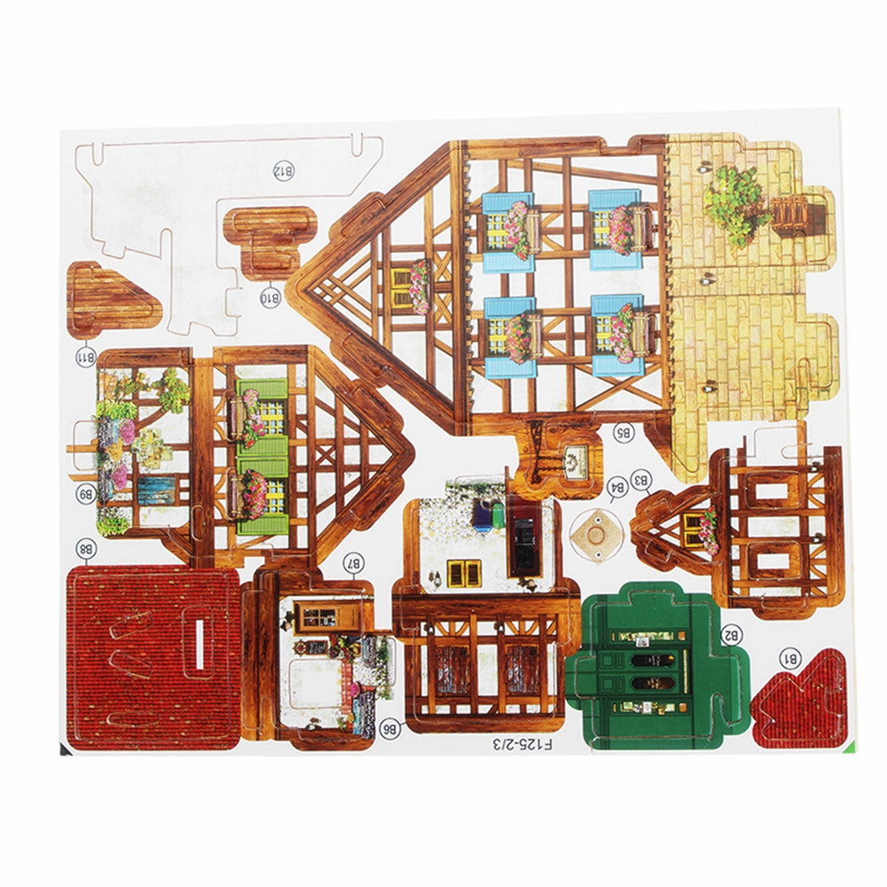 Creative 3D Wood Puzzle DIY Model French Style Coffee House Building Puzzle Toy