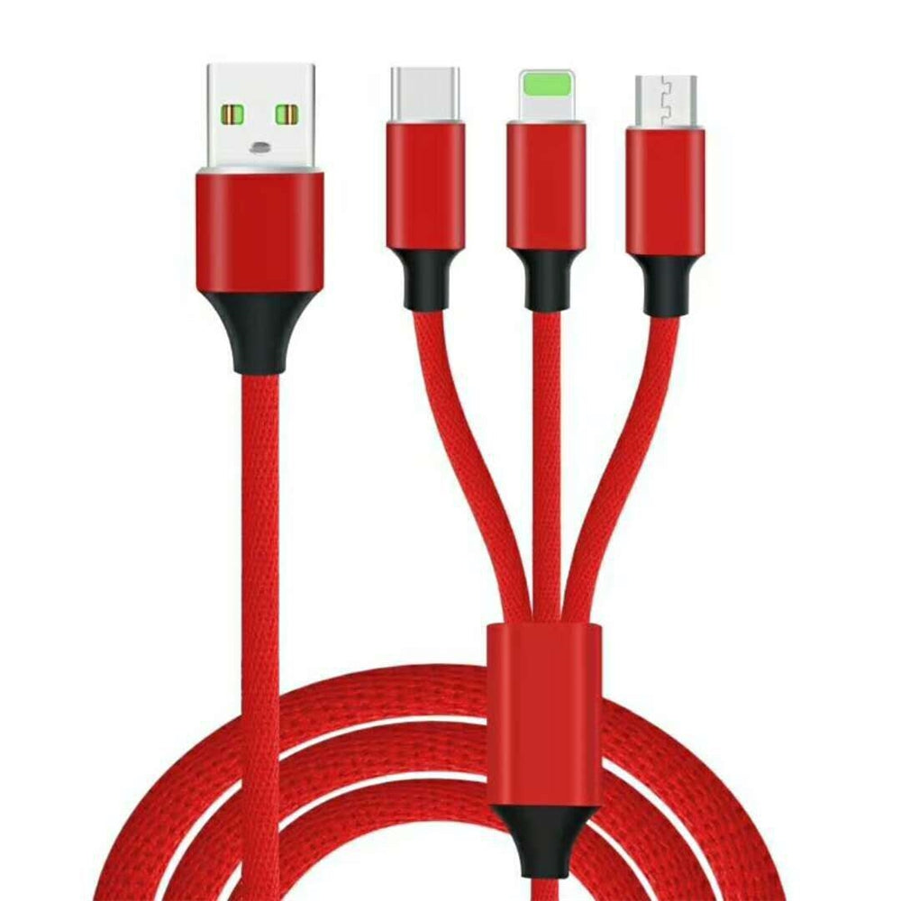 3 in 1  Type-C + 8 Pin + Micro USB Data Charging Cable+3 USB Fast Wall Charger for iPhone / Sams...