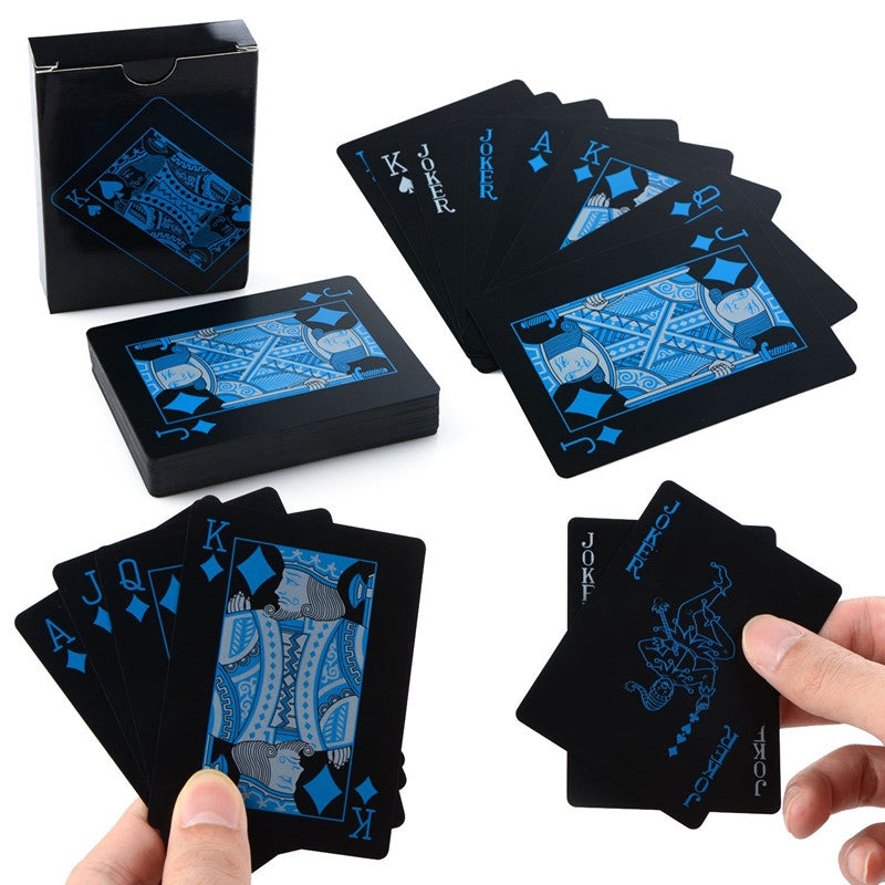 Creative Black Plastic PVC Poker Waterproof Magic Playing Cards Table Game Sets 54pcs