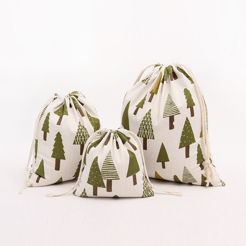 3pcs Fresh Christmas Trees Printed Cotton Flax Tea Bag Storage Pouch