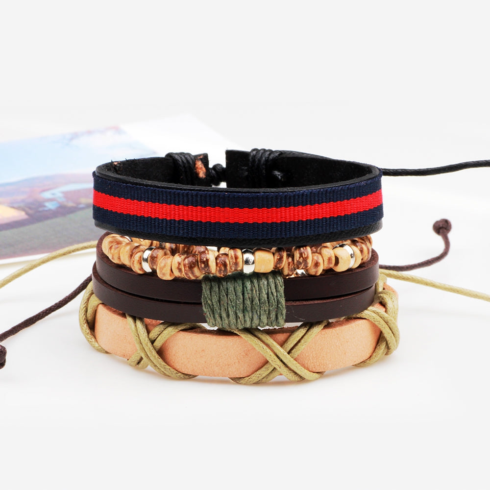 4 Pcs Vintage Diy Rope Woven Leather Bracelet