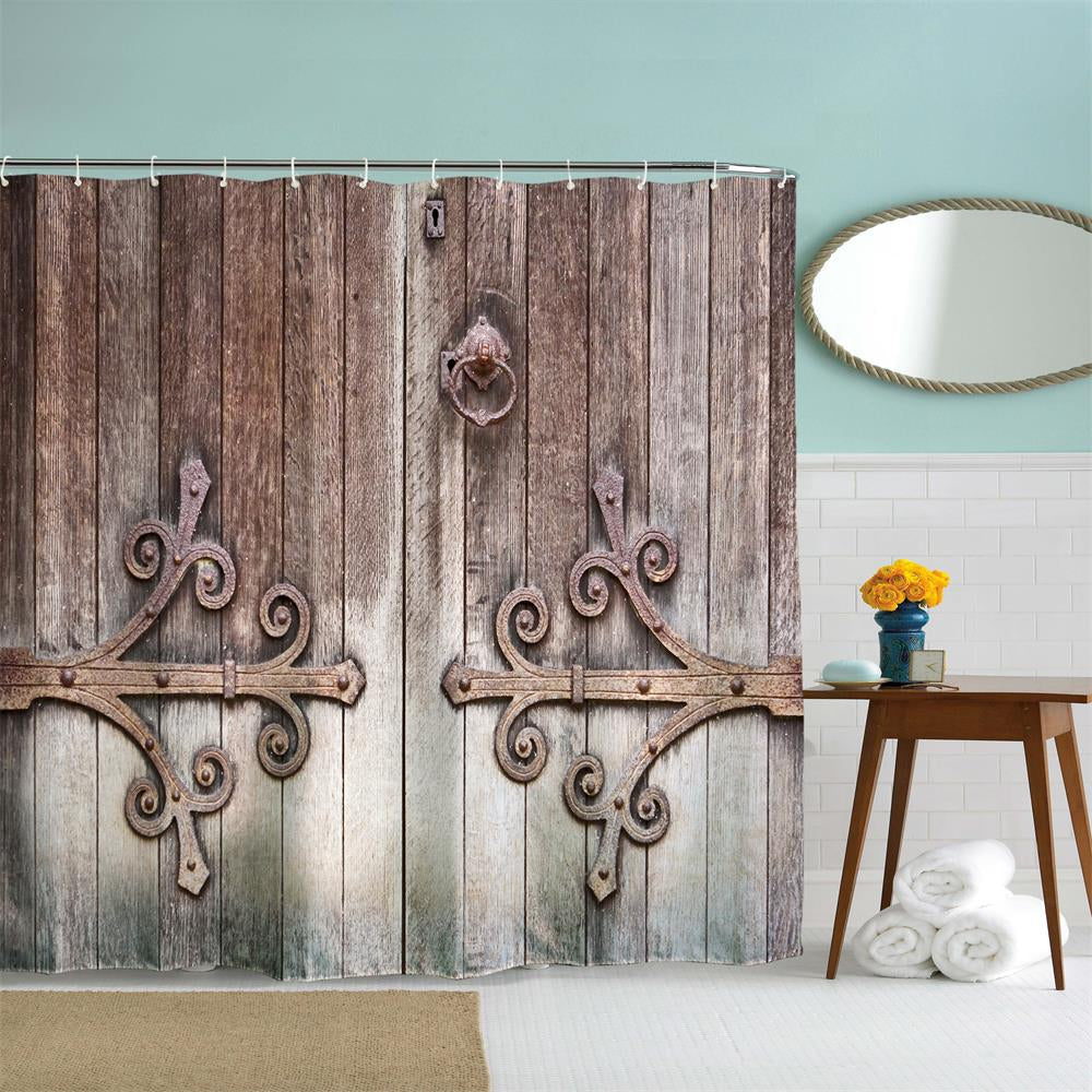 Carving Door Polyester Shower Curtain Bathroom Curtain High Definition 3D Printing Water-Proof
