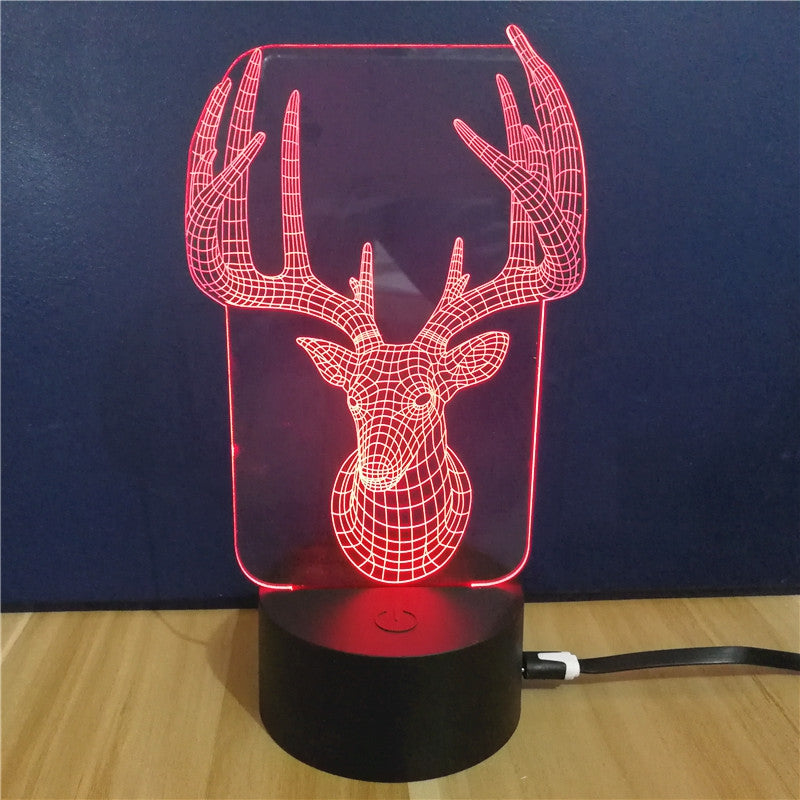 Deer Head Christmas Gift Advertising Promotion LED Touches The Color-Changing 3D Lamp USB Creati...