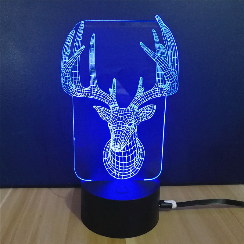 Deer Head Christmas Gift Advertising Promotion LED Touches The Color-Changing 3D Lamp USB Creati...