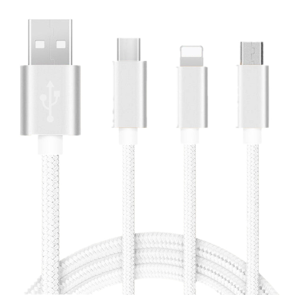 3 in 1 Micro Type - C USB Nylon Braided Charger 1.2M