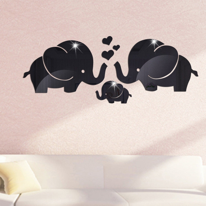 DIY Elephant Family Mirror Wall Stickers for Wall Decor