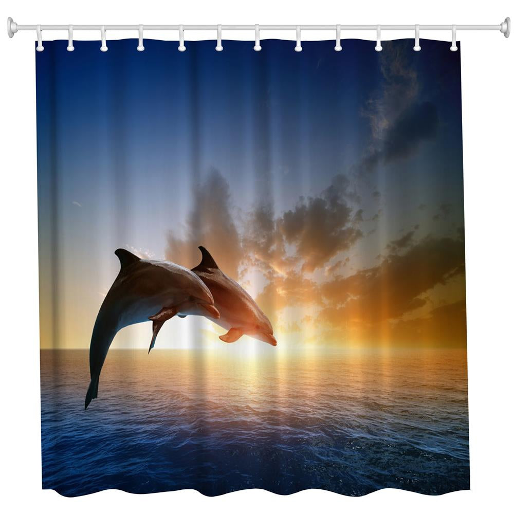 Couples Dolphins Polyester Shower Curtain Bathroom Curtain High Definition 3D Printing Water-Proof