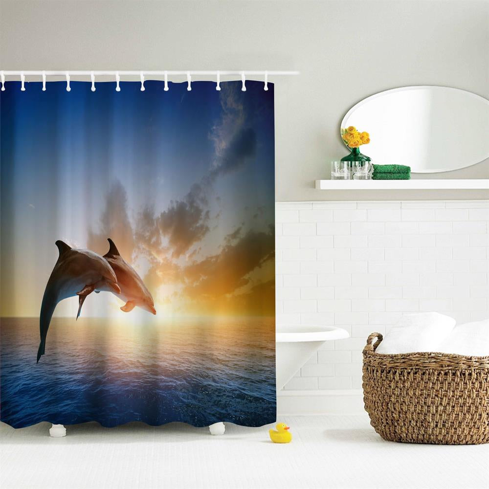 Couples Dolphins Polyester Shower Curtain Bathroom Curtain High Definition 3D Printing Water-Proof