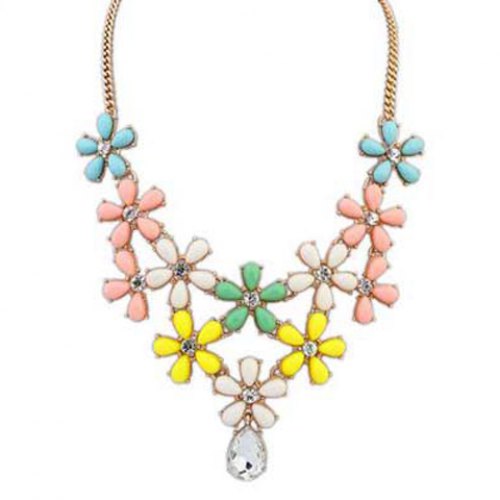 Delicate Women's Candy Color Flowers Embellished Neckalce