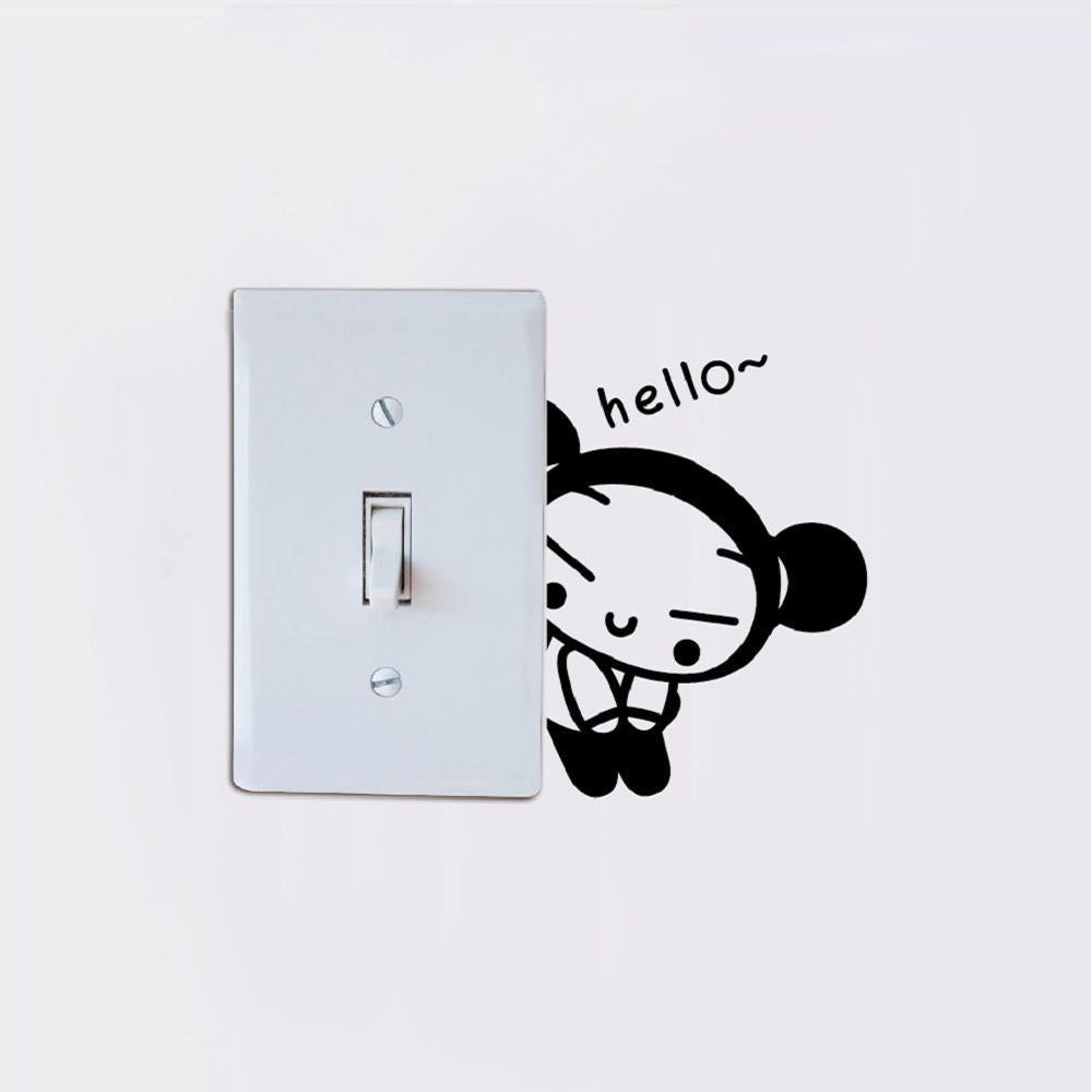 DSU Cute Pucca China Doll Cartoon Switch Sticker for Kids Room