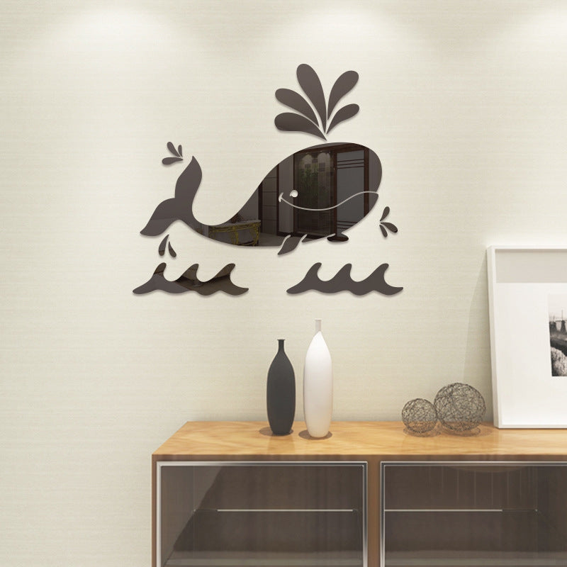 DIY Whale Mirror Wall Stickers for Wall Decor