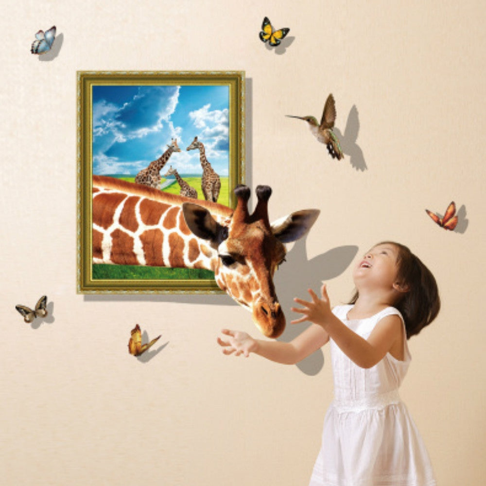 3D False Window Giraffe Living Room Wall Stickers