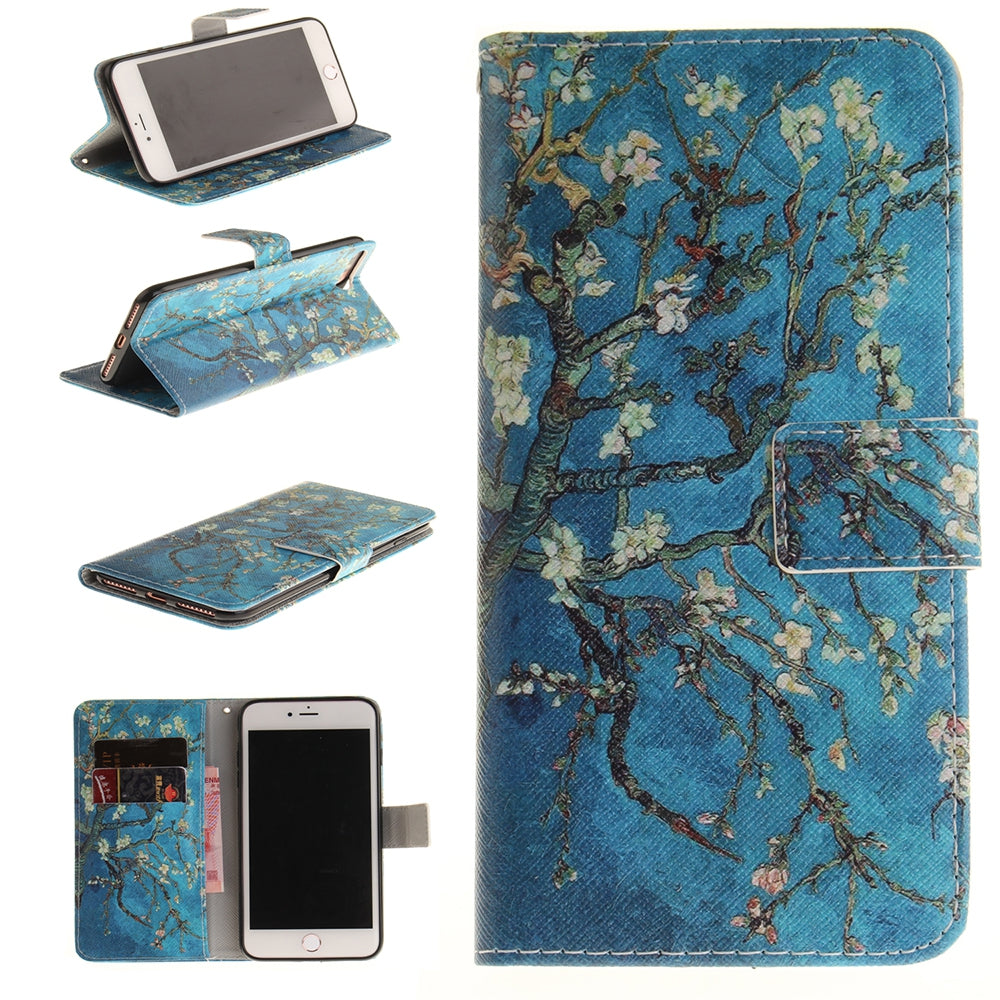 Apricot Blossom Pattern Card Holder with Stand Flip Magnetic Full Body Cover Pu+Tpu Leather Wall...