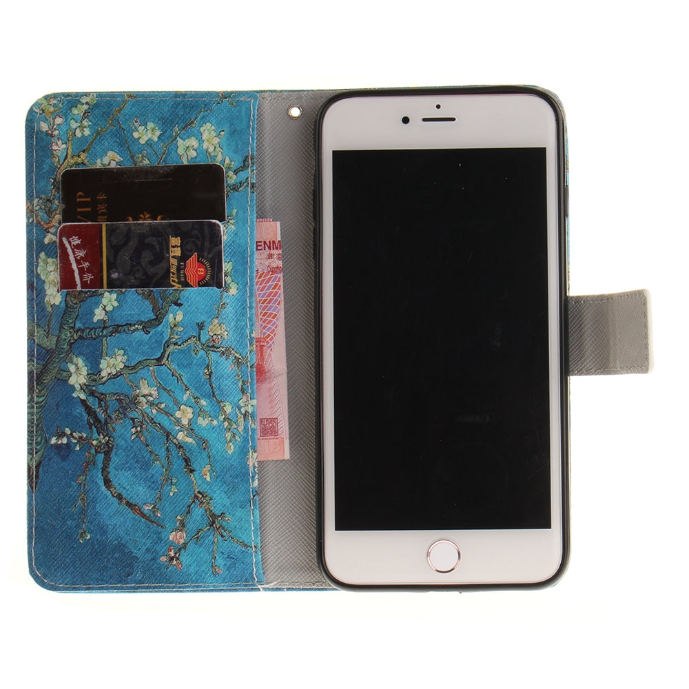 Apricot Blossom Pattern Card Holder with Stand Flip Magnetic Full Body Cover Pu+Tpu Leather Wall...