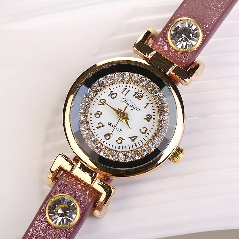 DUOYA D019 Women's Around 3th Rhinestone Braided Belt Leather Watch