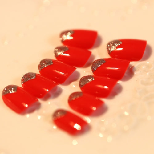 24 PCS Chic Glitter Powder Embellished Red Nail Art False Nails